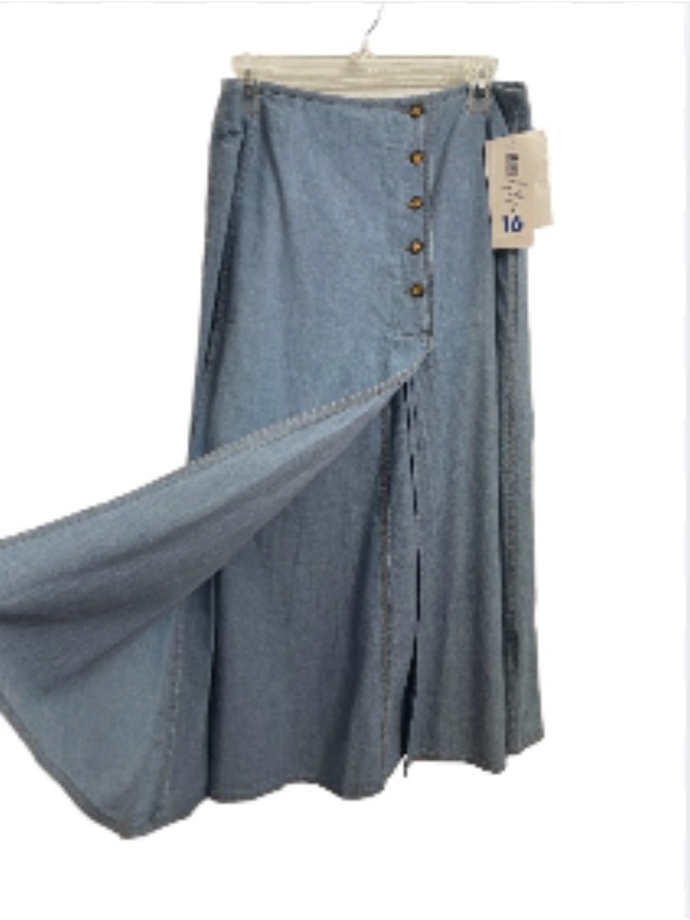 NWT Vintage Lizwear Light Wash Denim Button-Front Maxi Skirt - Size:  16